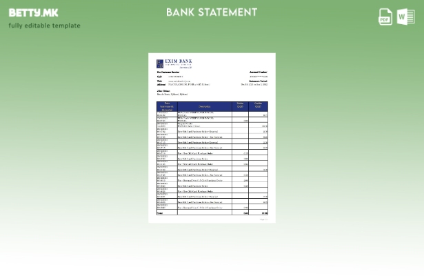 Модерен стил, шаблон ексел за извод на банката од Џибути Ексим